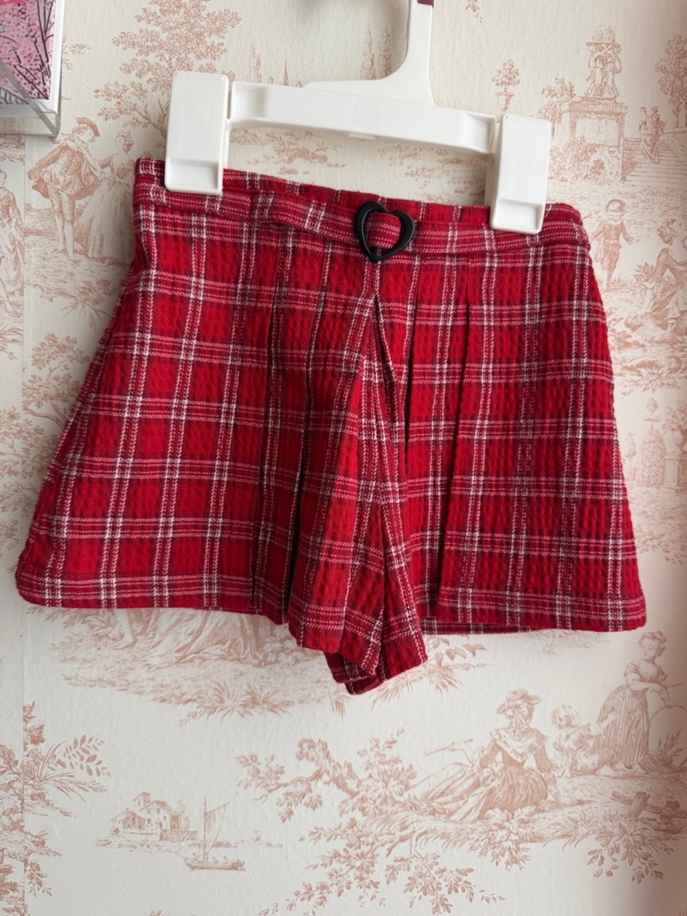 New With Tag Zara Kids Red Plaid Shorts with Heart Buckle. Size 2-3 years
